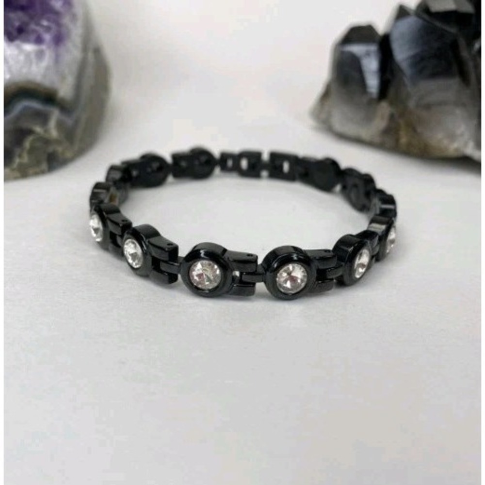 Nano Ions Swarovski Crystal Tourmaline Black Bracelet 7.5"‎ Magnetic Wellness